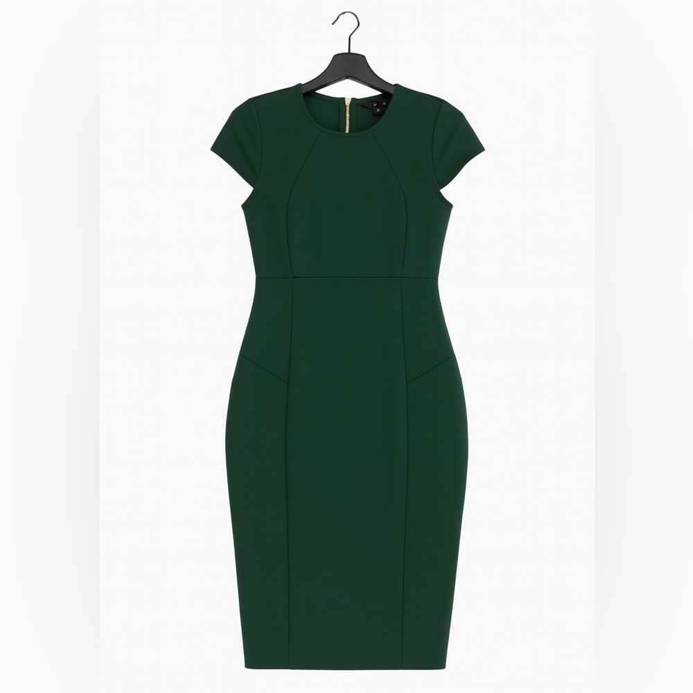 LIKE NEW - Felicity & Coco Green Cap Sleeve Sheath Dress – Size M – Gold Zipper